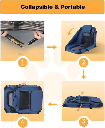 Extra Large Dog Crate with 2 Foldable Bowl, 40 Inch Collapsible Travel Dog Crate Kennel with Soft Blanket for Medium Dogs,Indoor & Outdoor (40" L x 27" W x 27" H, Navy)