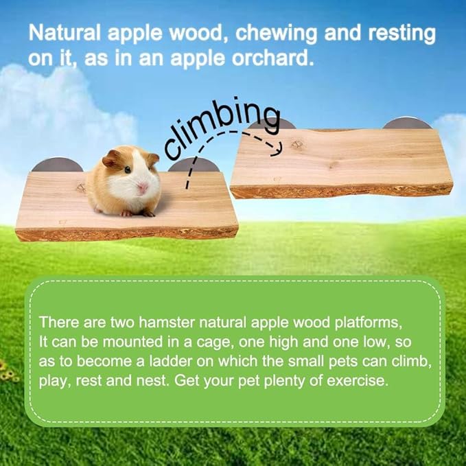 2Pcs Hamster Ledges Wooden Platform Rat Climb Platform Shelf Bird Perch Stand Toys Cage Accessories for Rat Squirrel Gerbil Suger Glider 2.6" X 5.9"