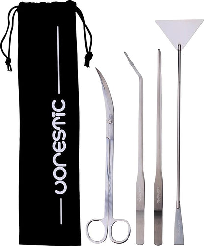 4Pcs Aquascaping Tools, Terrarium Tools, Aquarium Tools Set with Stainless Steel Aquarium Tweezers, Aquarium Scissors and Spatula - Aquascape Tools Set for Trimming, Maintenance