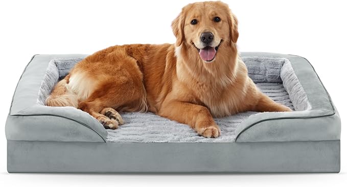 FURTIME Orthopedic Dog Bed for Extra Large Dogs - XL Washable Dog Sofa Bed Large, Supportive Foam Pet Couch Bed with Removable Washable Cover, Waterproof Lining and Nonskid Bottom, Light Grey