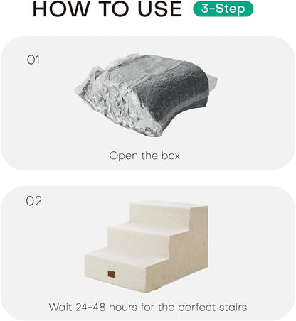 Dog Stairs for Bed, Dog Steps for Bed Couch Sofa, 35D Foam Pet Steps for Small Dogs and Cats, Extra Wide Pet Stairs with Non-Slip Bottom Beige, 3 Steps