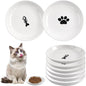 6 Pack Cat Food Bowl, Ceramic Cat Bowls, Anti Whisker Fatigue Cats Bowl Set,5.5 Inches Shallow Wide Kitten Plates for Food and Water (Cat's Paw+Fishbone)