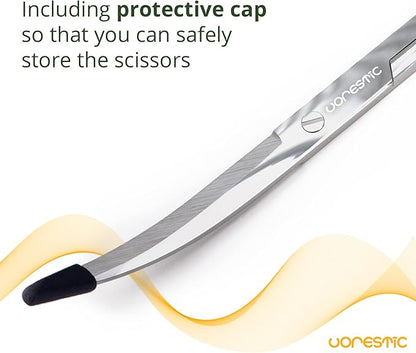 2PCS 15" Curved Aquarium Tweezers Long and 9.8" Aquarium Scissors, Feeding Tongs and Scissors with Protective Cap, Stainless Steel Aquascaping Tools for Plant Trimming and Reptile Feeding