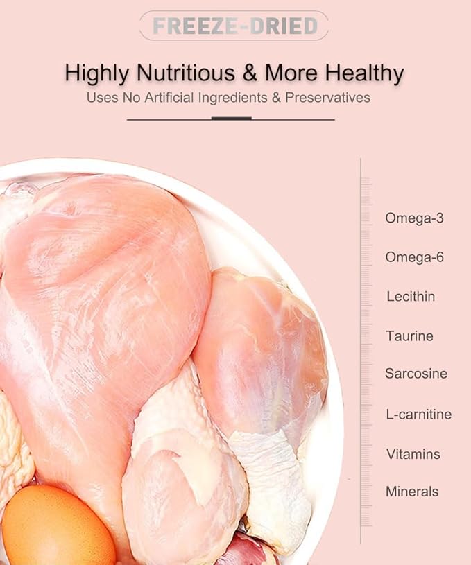 Freeze Dried Cat & Dog Treats – 8OZ Freeze Dried Chicken+Duck+Egg Yolk 3 in 1 Meat Snacks - High Protein, Bite-Sized, Training Treats Snacks (8 OZ)