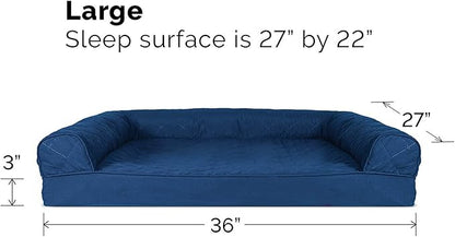 Furhaven Cooling Gel Dog Bed for Large/Medium Dogs w/ Removable Bolsters & Washable Cover, For Dogs Up to 55 lbs - Quilted Sofa - Navy (Blue), Large