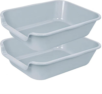 2 Pack of Extra Large Cat Litter Box (ABS Material), Low Entry Senior Litter Pen for Geriatric Kitty Big Cats, Jumbo Pet Safe Litter Boxes Tray for Indoor Pets Potty (Gray, 20" L x 15.5" W)