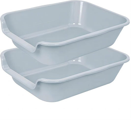 2 Pack of Extra Large Cat Litter Box (ABS Material), Low Entry Senior Litter Pen for Geriatric Kitty Big Cats, Jumbo Pet Safe Litter Boxes Tray for Indoor Pets Potty (Gray, 20" L x 15.5" W)