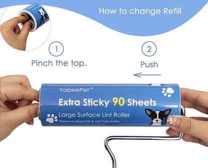 Extra Sticky Large Surface Lint Roller, 6.3'' Giant Lint Roller for Pet Hair, Lint Remover Roller for Cat Hair, Clothes, Furniture (1 Handle + 450 Sheets)
