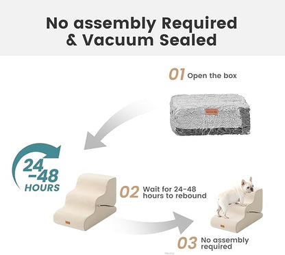 Gardner Pet Dog Stairs for Small Dogs 19.7" H, 4-Step Beige Curved Pet Stairs, Dog Steps for High Bed (18-24 in), Couch with Durable Non-Slip Waterproof Fabric Cover and CertiPUR-US Certified Foam