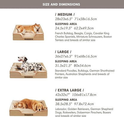 Friends Forever Orthopedic Dog Bed for Large Dogs, Waterproof Memory Foam Dog Sofa Bed L with Removable Washable Cover, Ally Khaki, 35x25x6.5