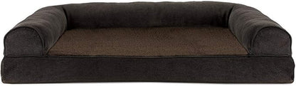 Furhaven Orthopedic Dog Bed for Large/Medium Dogs w/ Removable Bolsters & Washable Cover, For Dogs Up to 55 lbs - Sherpa & Chenille Sofa - Coffee, Large