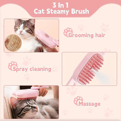 4 in 1 Cat Steam Brush Rechargeable pet spray comb Steam Brush for Cats and Dogs, Massage, Cleaning, Shedding & Combing Multifunctional Hair Removal Anti Static Grooming Tool for home (Pink)