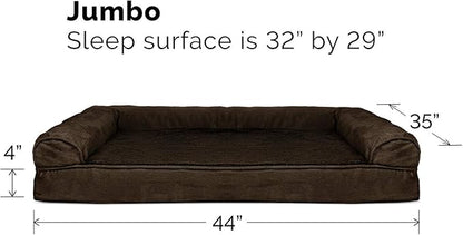 Furhaven Cooling Gel Dog Bed for Large Dogs w/ Removable Bolsters & Washable Cover, For Dogs Up to 95 lbs - Plush & Suede Sofa - Espresso, Jumbo/XL