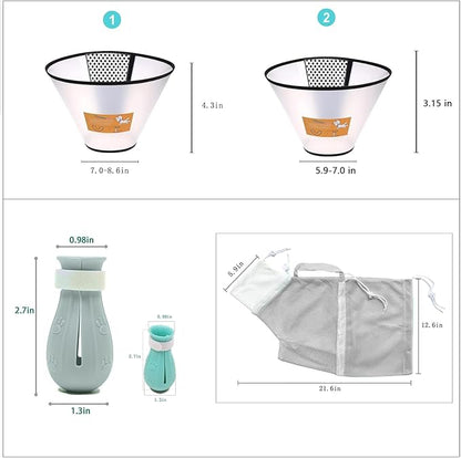 7-Piece Cat Bathing Set - Anti-Scratch Silicone Shoes, Claw Covers, Shower Net, Bathing Bag & Elizabethan Collar (Grey-3)