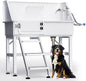 Dog Washing Station for Home, 38" White Professional Stainless Steel Dog Grooming Tub, Height Adjustable Dog Bathing Station, Upgrade Parts, Dog Bath Tubs for Small & Medium Dogs(Left Stair)