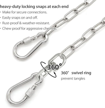 15 ft Dog Chains for Outside - Heavy Duty Tie Out Chain Leash Great for Small to Large Dogs Up to 200Lbs - Chew Proof Long Chain for Yard Camping or Travel (15ft Without Spring)