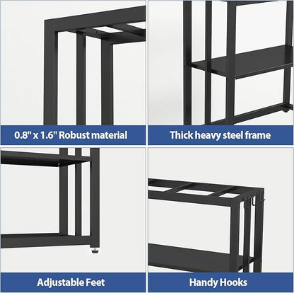 30.7" W x 13" Inch for 20-29 Gallon Long Fish Tank Stand With Storage Shelf, Aquarium Stand With Hooks,Heavy Duty Metal Turtle Reptile Tank Stand, Easy Assemble