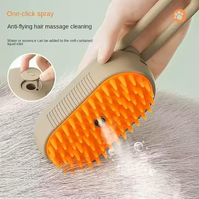 3-in-1 Steam Pet Brush for Cats & Dogs – Self-Cleaning Grooming Comb with Spray Mist, Massage & Shedding, Rechargeable USB, Anti-Static, Foldable Handle – White (WHITE)