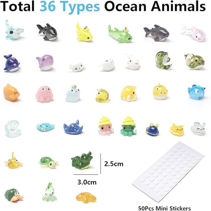 36 Types Ocean Mini Resin Animals, Plastic Tiny Animals for Hidding, Miniature Animals Figures for Seaside Crafts, Dollhouse, Terrariums, Shadowboxes, Birthday Cake Decor