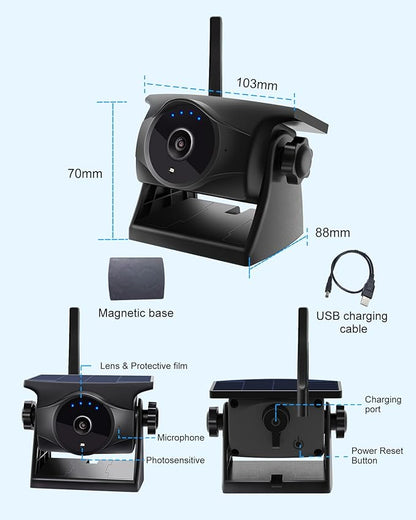 1080P Solar Wireless Backup Camera - Magnetic Hitch Rear Front Camera with Night Vision, 365-Day Standby, Waterproof, Rechargeable Battery for Horse Trailer RV Truck Car for Phone Pad Android