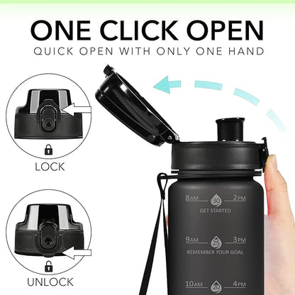 32oz Motivational Water Bottles with Time Marker & Fruit Strainer, Transparent Gradient Color Water Bottle with Times to Drink, Leakproof & BPA Free, Reusable Bottle with Strap (No Straw)