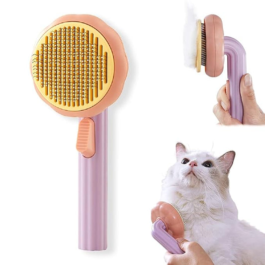 iZiv Cat Brush with Release Button, Pet Grooming Brushes for Indoor Cats Shedding, Purple Self Cleaning Hairbrush for Long or Short Haired Cats, Kitten Cats Dogs Rabbits Massage Removes Loose Fur