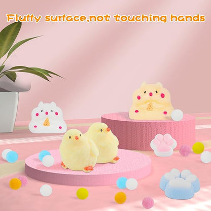 6 Pcs Taba Squishy , Kit Squeeze Toy ,Include Squishies( 2 Cat Paws & 2 Chick,2 Hamster), Soft Stress Relief Squeeze Toy,tress Relief Sensory Toy