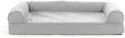 Furhaven Cooling Gel Dog Bed for Medium/Small Dogs w/ Removable Bolsters & Washable Cover, For Dogs Up to 35 lbs - Quilted Sofa - Silver Gray, Medium