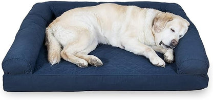 Furhaven Cooling Gel Dog Bed for Large Dogs w/ Removable Bolsters & Washable Cover, For Dogs Up to 95 lbs - Quilted Sofa - Navy (Blue), Jumbo/XL