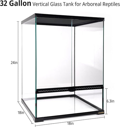 30 Gallon Tall Reptile Glass Tank Terrarium 18"x18"x24" Large Habitat Enclosure for Gecko,Lizard,Chameleon,Frog,Snake,No Install Needed and Come with Tank Background