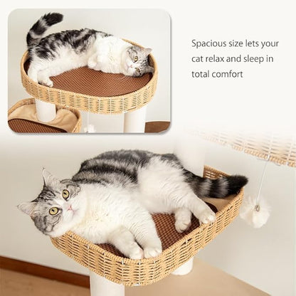 48'' Cat Tree for Large Cats, Modern Cat Tree Multi-Level Condo with Natural Wood, Cat Activity Centre for Medium and Big Pets