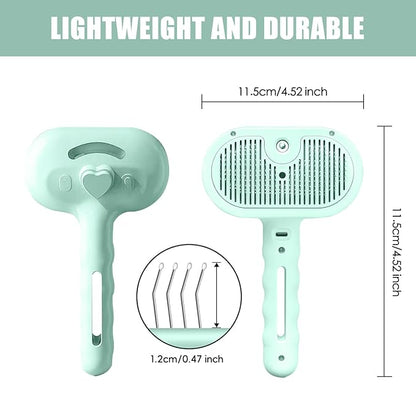3-in-1 Pet Steam Brush, Grooming Comb with Water Tank for Cats and Dogs, Long and Short Hair (Green)