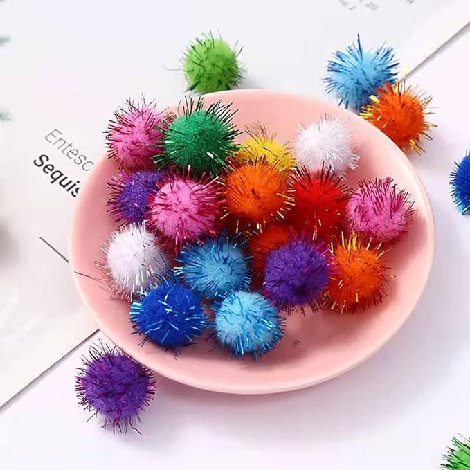 30Pcs 1.2inch/3cm Sparkle Balls for Cats - Interactive Toy Pom Pom Fuzzy Tinsel Cat Balls for Indoor Play (Mixed Colour)