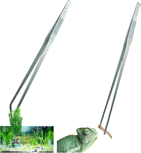 Extra Long Tweezers with Rubber Cover Tips, Fecsam Feeding Tongs - 2 Pack/18.9 inch Aquarium Stainless Steel Large Aquascape Tools for Fish Tank, Terrarium，Aquascaping, Reptile, Bearded Dragon