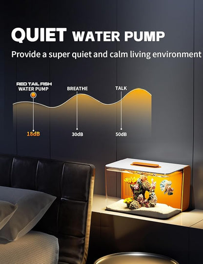 2.5 Gallon Fish Tank Small Aquarium Starter Kit with Hidden Filtration, 3 Color Light, Self Cleaning Nano Tank for Betta, Shrimp, Guppy, Angelfish