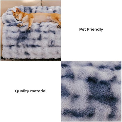 FUNNY FUZZY Pet Fluffy Fuzzy Couch Cover, Calming Washable Dog Bed Sofa Protector Pets Mat for Small Dogs and Cats (Tie-dye Blue,27.56 × 24.02 × 5.51 in)