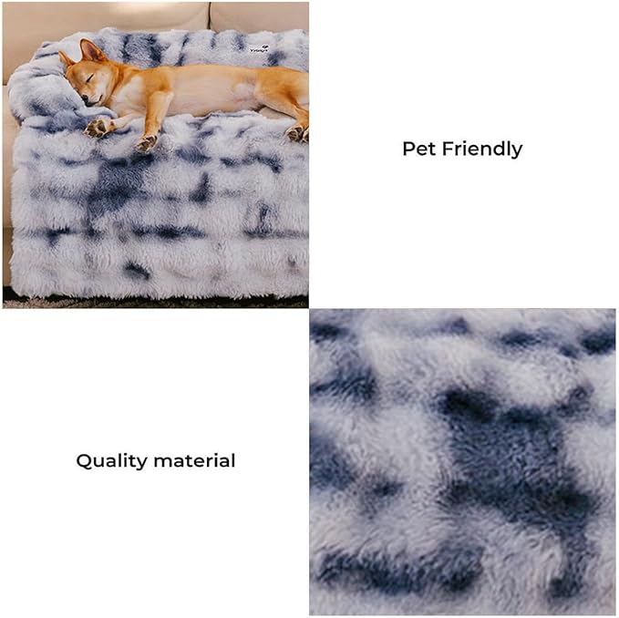 FUNNY FUZZY Pet Fluffy Fuzzy Couch Cover, Calming Washable Dog Bed Sofa Protector Pets Mat for Small Medium Dogs and Cats (Tie-dye Blue,33.45 × 28.35 × 5.51 in)