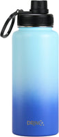 DRINCO Stainless Steel Water Bottle Spout Lid Vacuum Insulated Double Wall Water Bottle Wide Mouth (40oz 32oz 22oz 18oz 14oz) Leak Proof Keeps Cold or Hot (32 oz, 32oz Morning Sky Blue)