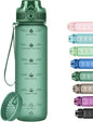 32oz Motivational Water Bottles with Time Marker & Fruit Strainer, Transparent Gradient Color Water Bottle with Times to Drink, Leakproof & BPA Free, Reusable Bottle with Strap (No Straw)