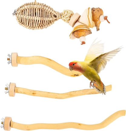 3Pcs Bird Toys Perch Stand for Cage, Natural Parrot Toys, Small Chewing Sticks Toys Bird Cage Accessories for Conures Parakeets Cockatoo African Grey Parrots (3PCS)
