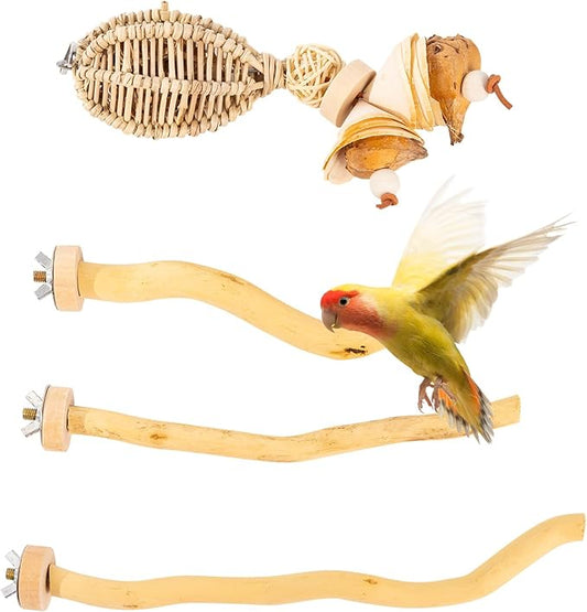 3Pcs Bird Toys Perch Stand for Cage, Natural Parrot Toys, Small Chewing Sticks Toys Bird Cage Accessories for Conures Parakeets Cockatoo African Grey Parrots (3PCS)