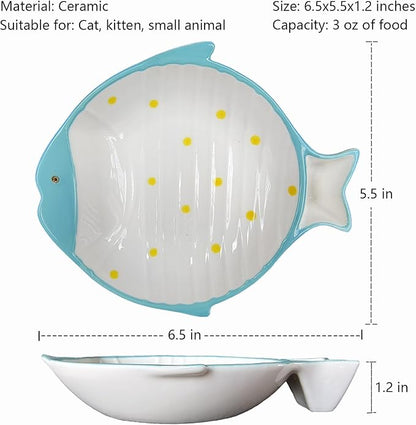 Double Whisker Friendly Ceramic Cat Food Dishes, Cute Shallow Anti Whisker Fatigue Wide Cat Bowl for Indoor Cats, Whisker Relief Flat Cat Plates for Wet Food, Small Pet Kitten Feeding Dish
