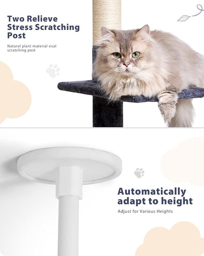 Floor to Ceiling Cat Tree, 5-Tier Height (95-109 inches) - Adjustable Cat Climbing Tower with Sisal Scratching Posts, Cat Condo, Hammock, Platforms, and Hanging Balls