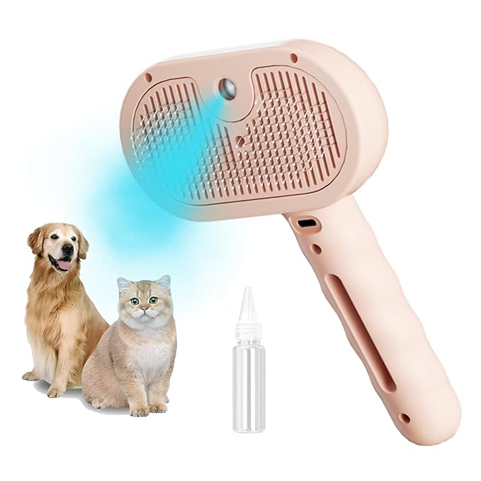3-in-1 Steam Brush for Cats - Self Cleaning Cat Brush with Anti-Static & Shedding Control, Rechargeable Pet Grooming Tool for Long/Short Hair Cats & Dogs(Pink)