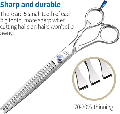 Fenice Professional 7/7.5/8 Pet Grooming Scissors Thinning Cutting Shears for Dog s/Cats Thinning Rate:70-80% (7.5 inch)