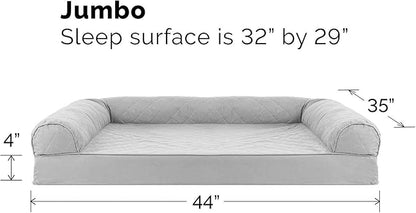 Furhaven Cooling Gel Dog Bed for Large Dogs w/ Removable Bolsters & Washable Cover, For Dogs Up to 95 lbs - Quilted Sofa - Silver Gray, Jumbo/XL