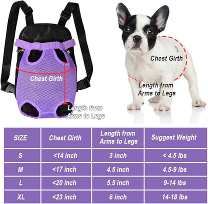 FEimaX Dog Carrier Backpack Pet Legs Out Front Cat Travel Bag, Adjustable Puppy Backpacks Carriers Hands-Free for Small Medium Dogs Cats Hiking Traveling Camping Daily Walking (Small, Purple)