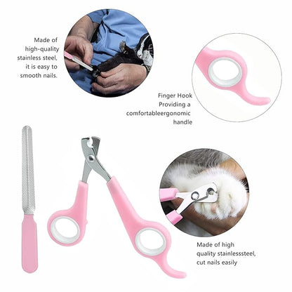 7-Piece Small Pet Grooming Kit: Brush, Nail Clippers, Hair Remover, Shampoo Brush with Hand Strap for Rabbits, Hamsters, Bunnies
