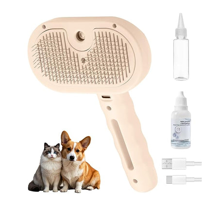 3-in-1 Pet Steam Brush, Grooming Comb with Water Tank for Cats and Dogs, Long and Short Hair (Pink)