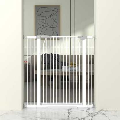 41" Extra Tall Baby Gate for Doorway, 32.6-40.5'' Metal Pet Baby Safe Gate, Extra Wide Pressure Mounted Child Door with Expansion Kit, No Drilling Cat Fence Indoor, No Climb Cat Proof Gate, White